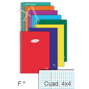 Paq/10 Cuaderno espiral fº 80h 60g. cuad.4x4 c/m tapa carton pacsa
