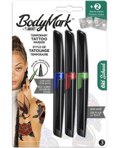 Blister 3 marcadores bodymark Old Sxhool + 2 plantillas para tatuajes