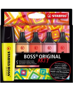 Estuche 5 marcadores fluorescentes stabilo boss arty pastel colores cálidos