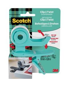 Portarrollos clip&twist c19 + cinta adhesiva scotch magic color agua marina
