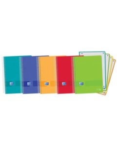 Paq/5 cuaderno esprial a5+ 120hojas 90g. cuadricula 5x5 ebook4 colores surtidos tapa plástico