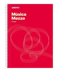 Cuaderno espiral a4 musica mezzo 12 pentagramas de 9mm por pagina, separador portapartituras y paginas finales para anotaciones.